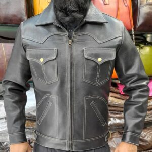 Classic Vintage Look Mens Leather Jacket
